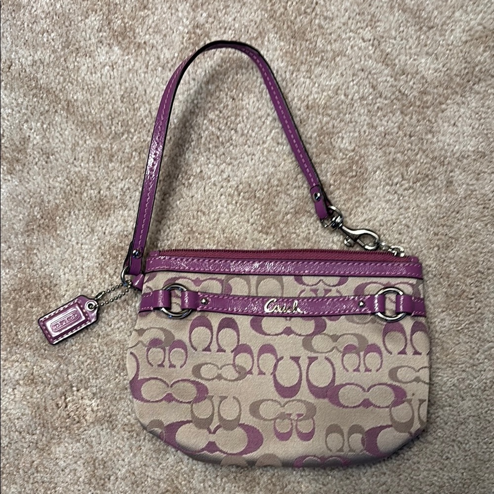 Coach Signature Canvas Wristlet - Pink and Tan